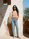 Front view of the Charlotte medium-blue straight leg jeans