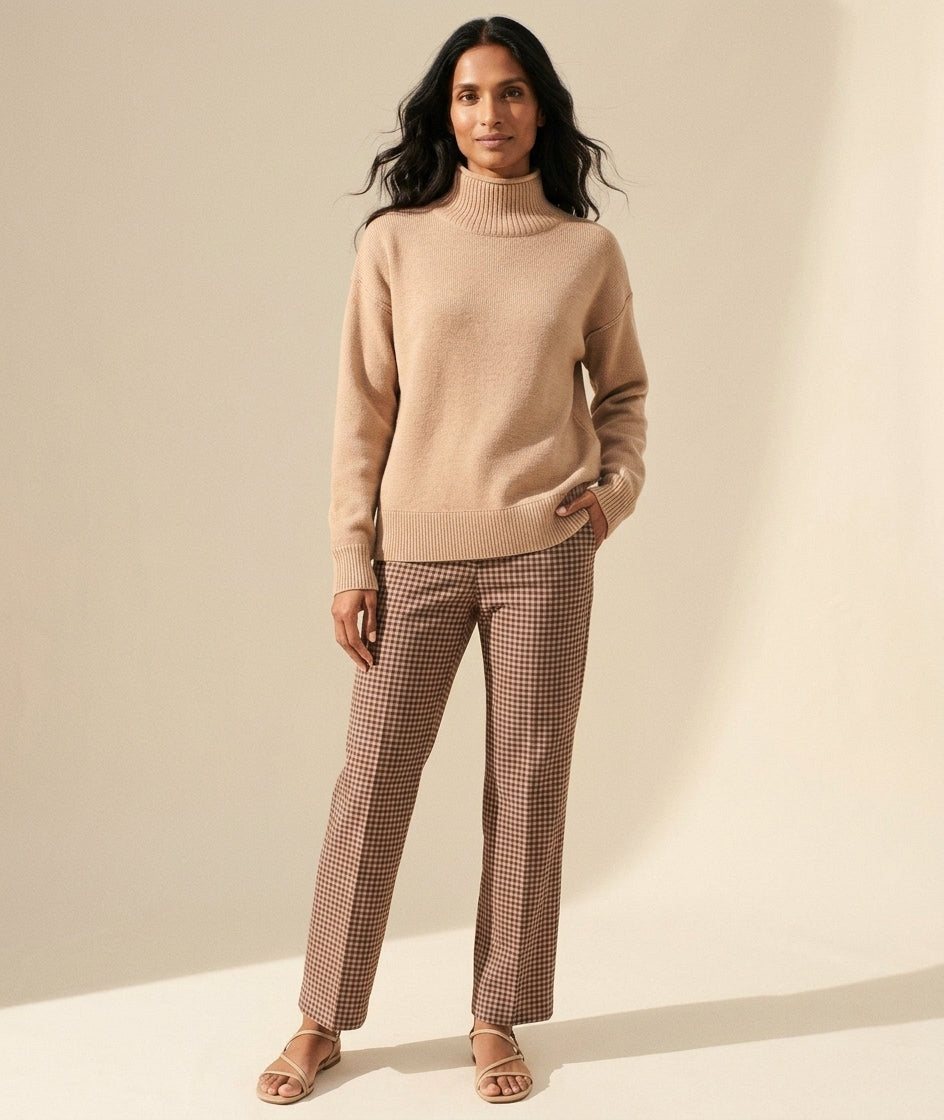 Women's Funnel Neck Sweater - Cozy Knit Pullover — Main Model