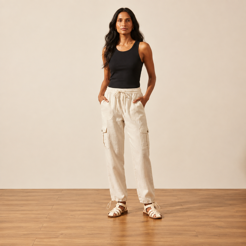 Women's Linen Cargo Pants - Relaxed Fit & Breathable — Main Model