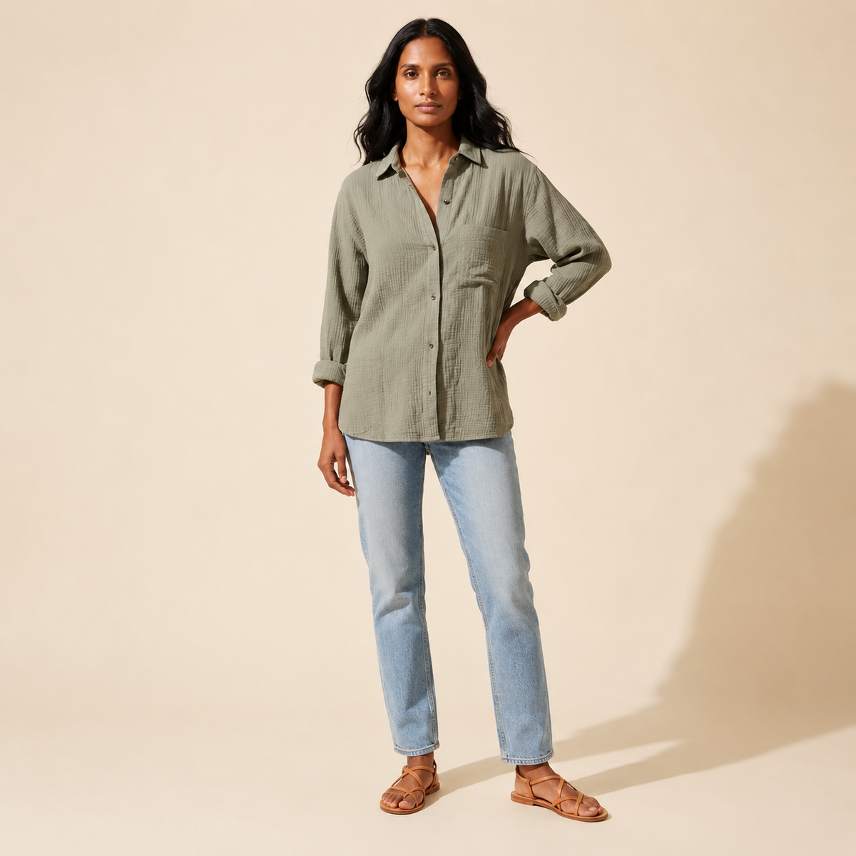Women's Relaxed Double Cloth Shirt - Soft & Stylish Comfort — Main Model
