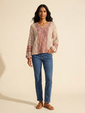 Rosebud Novelty Knit V-Neck Sweater | Soft, Textured Pullover — Main Model