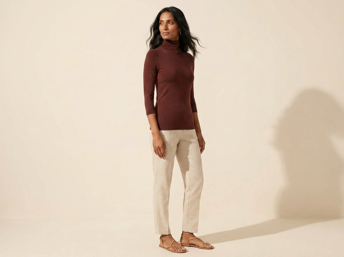 Women's Hickory Solid Turtleneck Top | Classic & Chic — Main Model