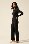 Kaine Ribbed Two-Way Zip Sweater | Versatile Cardigan Top — Main Model