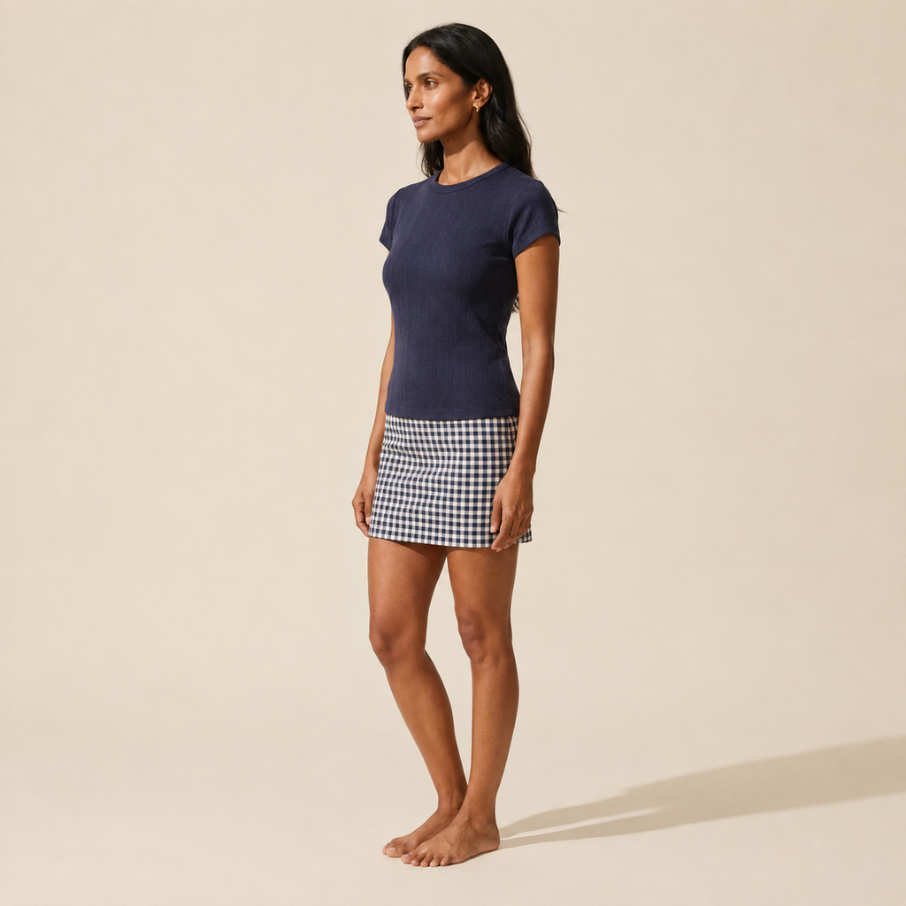 Soft Pointelle Crew Neck Tee for Women | Everyday Basic Top — Main Model
