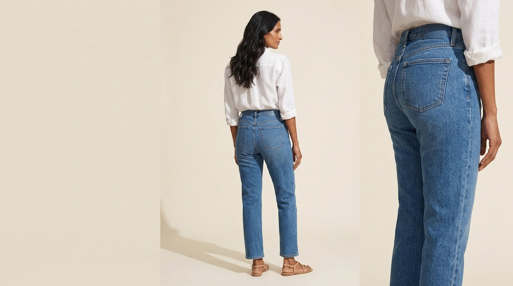 Charlotte Straight Leg Jeans: Flattering Medium Blue Denim — Main Model