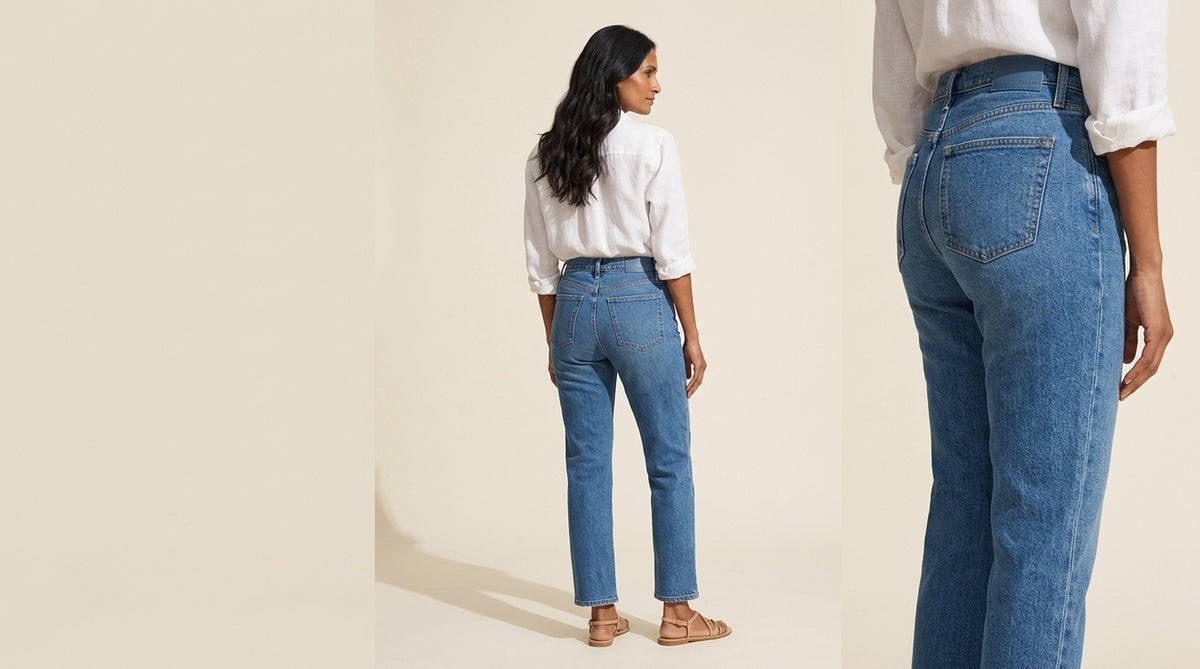 Charlotte Straight Leg Jeans: Flattering Medium Blue Denim — Main Model