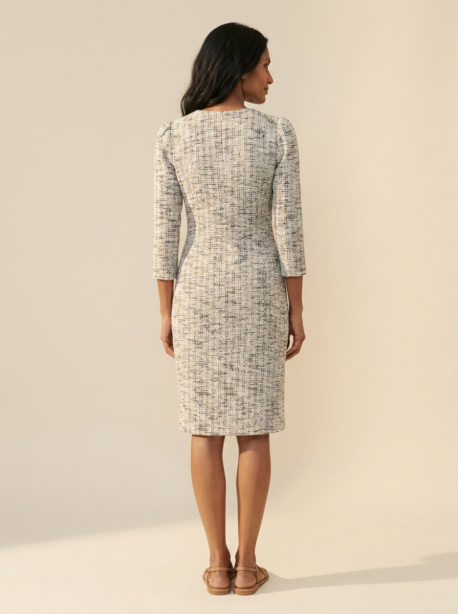 Black Off-White Boucle Dress | Women's Classic Textured Dress — Main Model