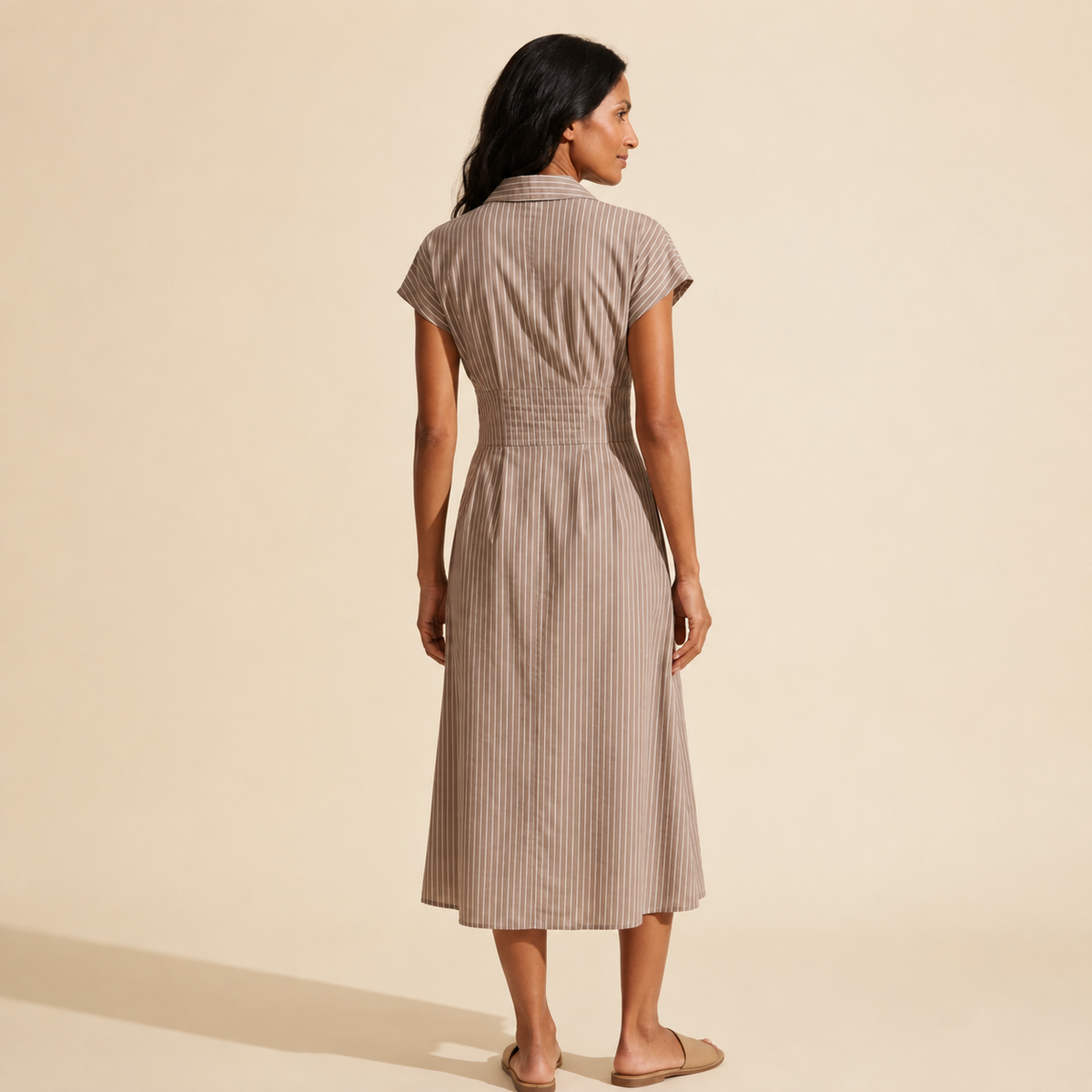 Women's Midi Shirt Dress - Button-Front & Tie-Waist Comfort — Main Model