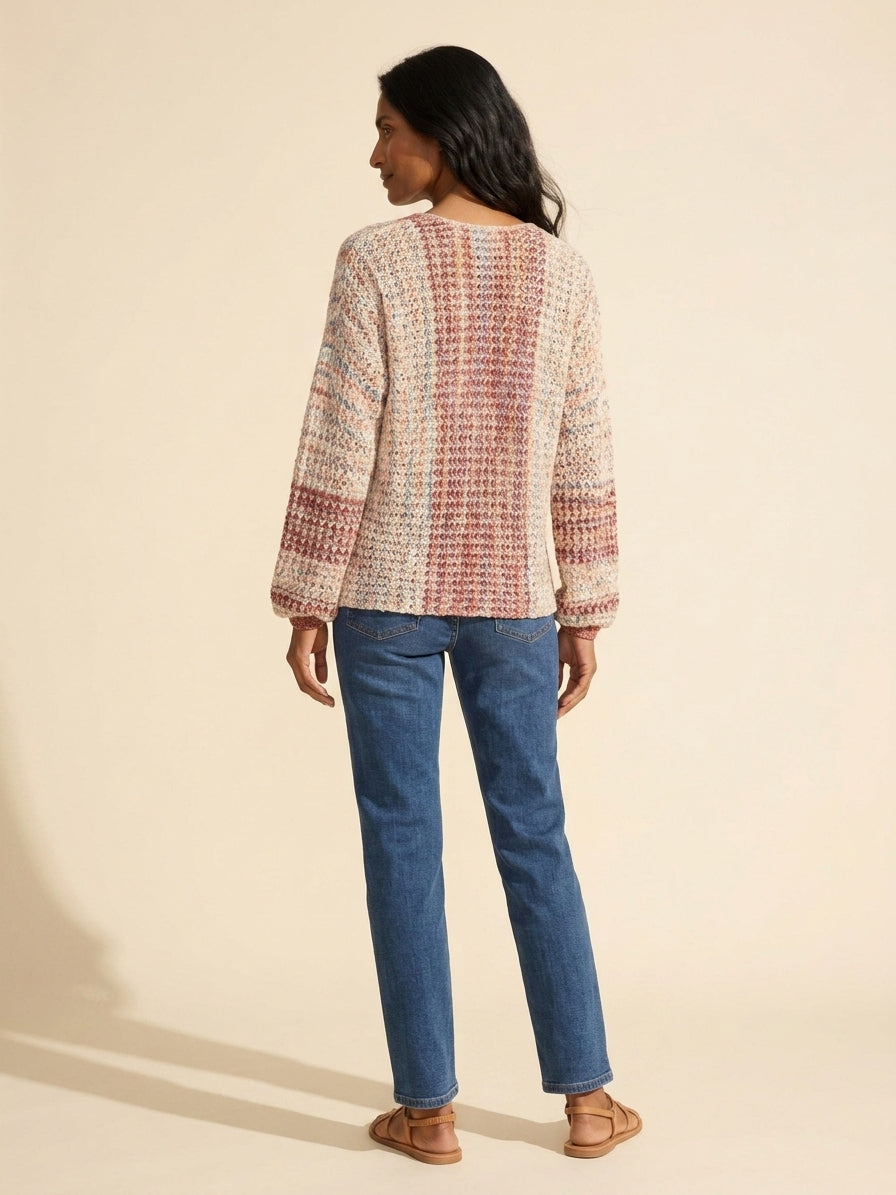 Rosebud Novelty Knit V-Neck Sweater | Soft, Textured Pullover — Main Model