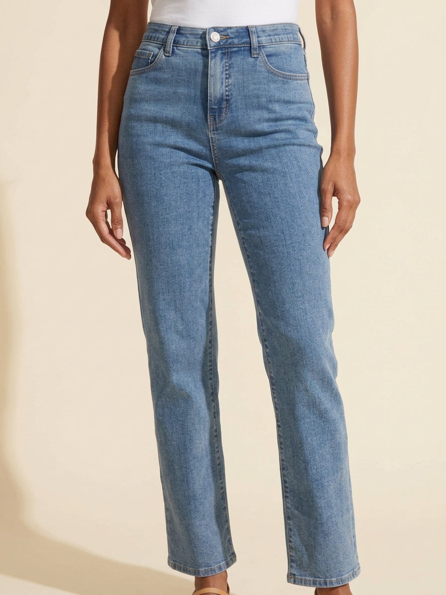 Charlotte Straight Leg Jeans: Flattering Medium Blue Denim — Main Model