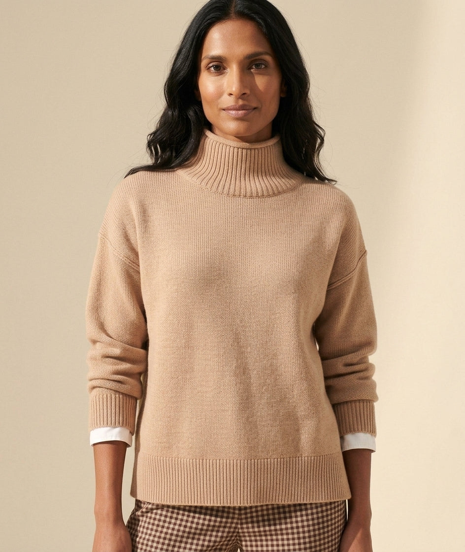 Women's Funnel Neck Sweater - Cozy Knit Pullover — Main Model