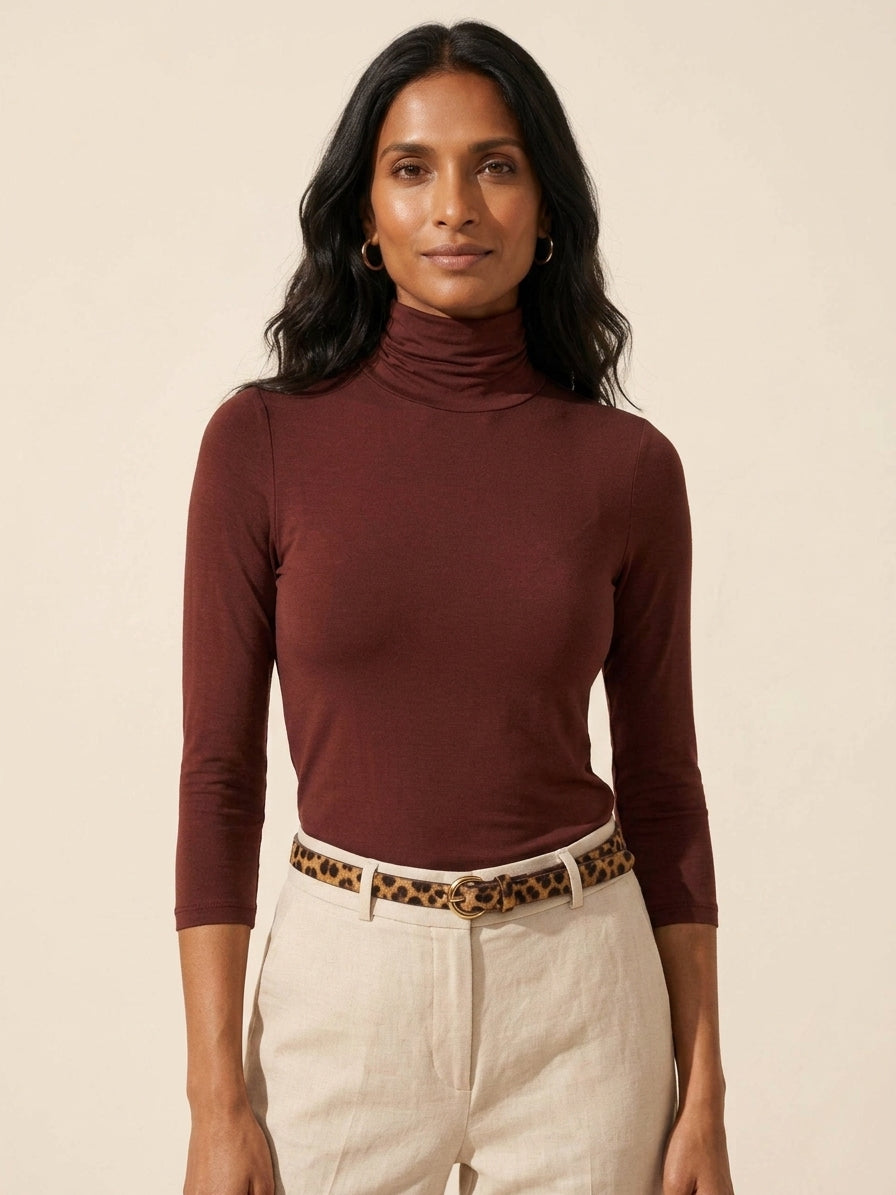 Women's Hickory Solid Turtleneck Top | Classic & Chic — Main Model