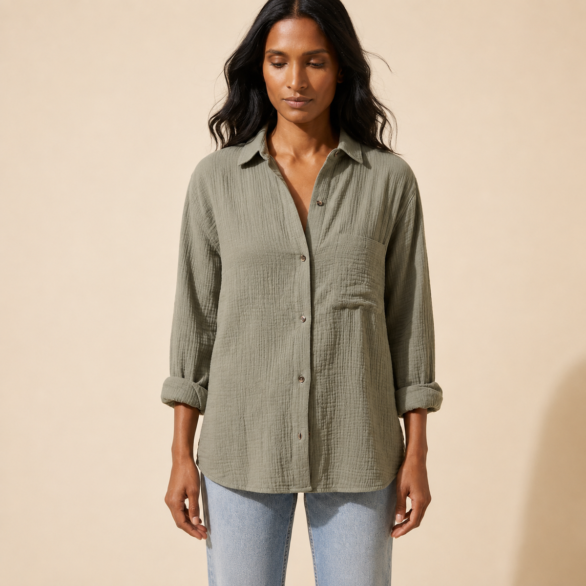 Women's Relaxed Double Cloth Shirt - Soft & Stylish Comfort — Main Model