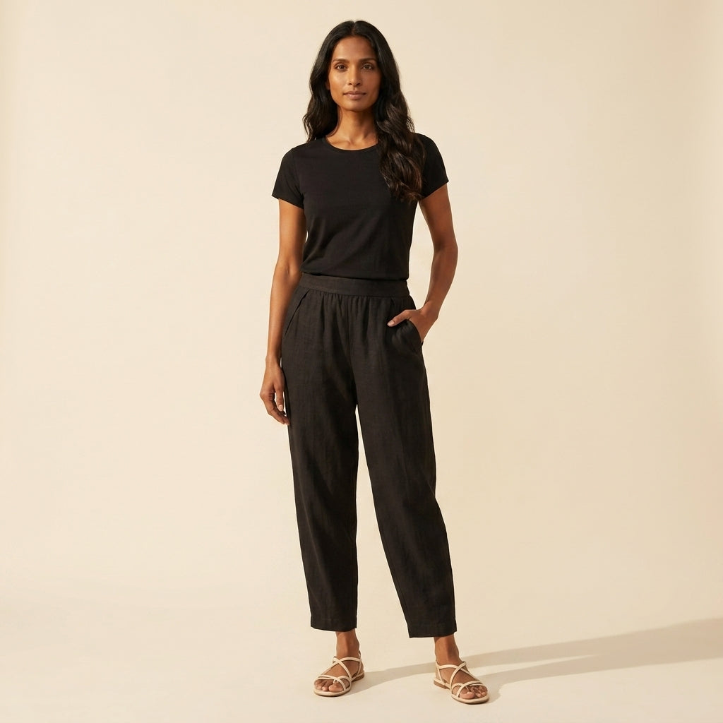 Women's Cotton Linen Harem Pants | Relaxed Fit & Breathable — Black