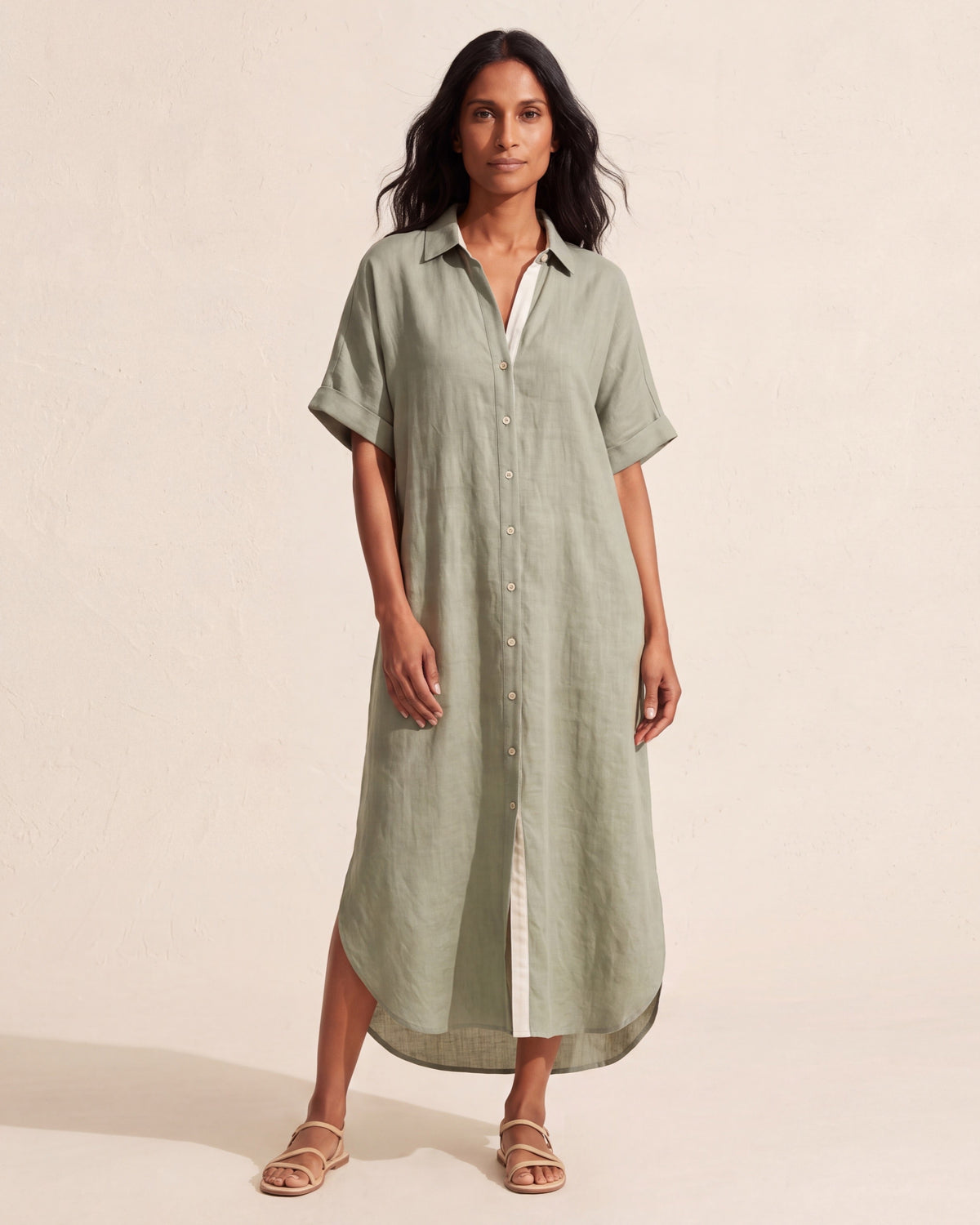 Effortless Linen Blend Maxi Shirt Dress | Summer Sundress — Black