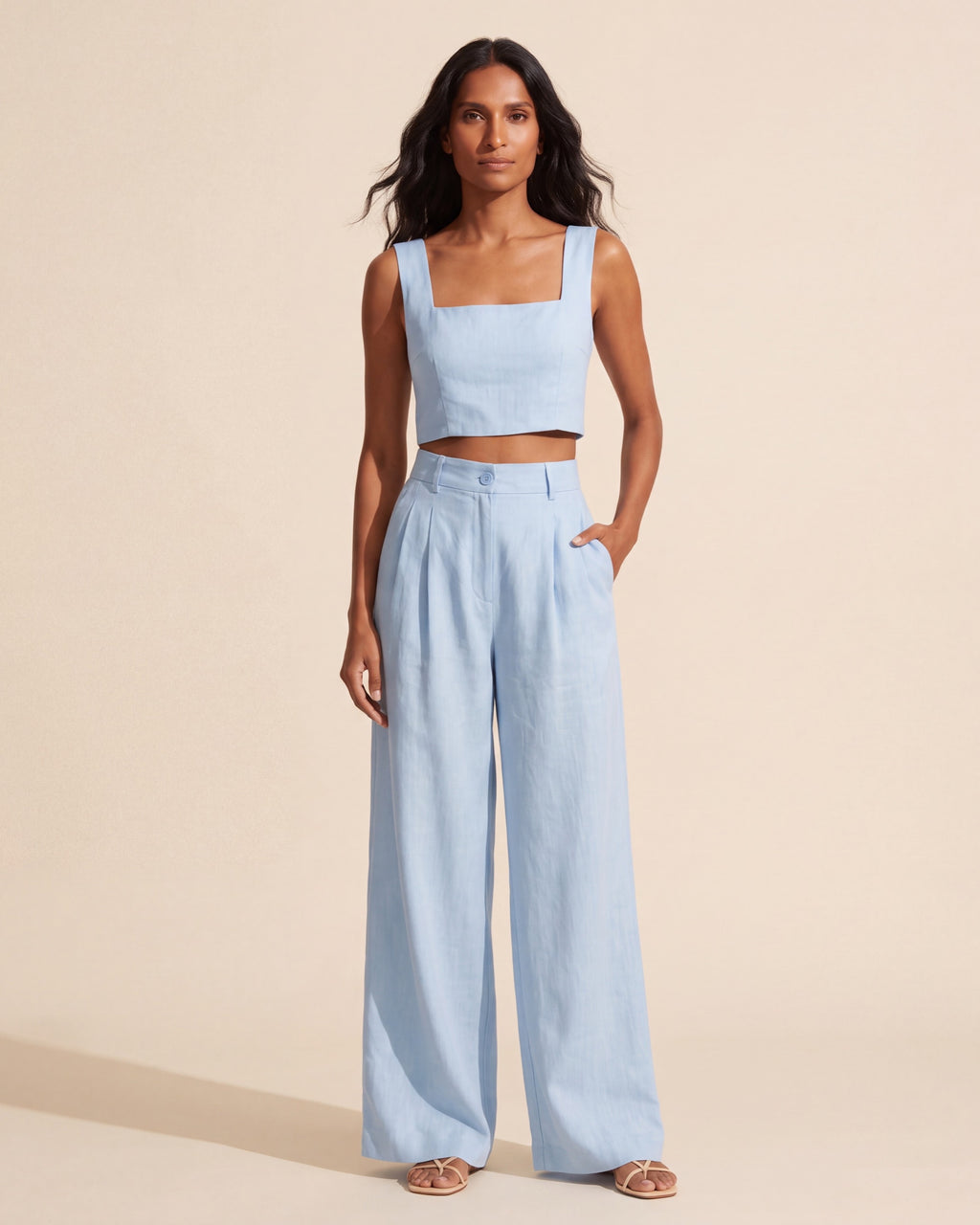 Women's Peachy Palazzo Pants Set - Wide Leg Two-Piece Outfit — Blue