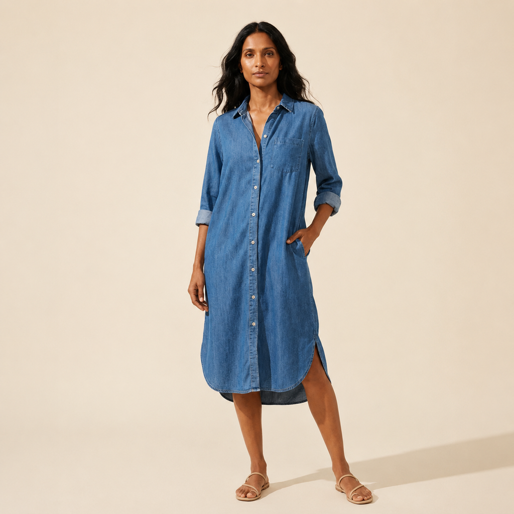 Casual Denim Shirt Dress for Women | Comfortable Midi Fit — Blue