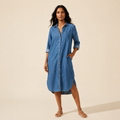 Casual Denim Shirt Dress for Women | Comfortable Midi Fit — Blue