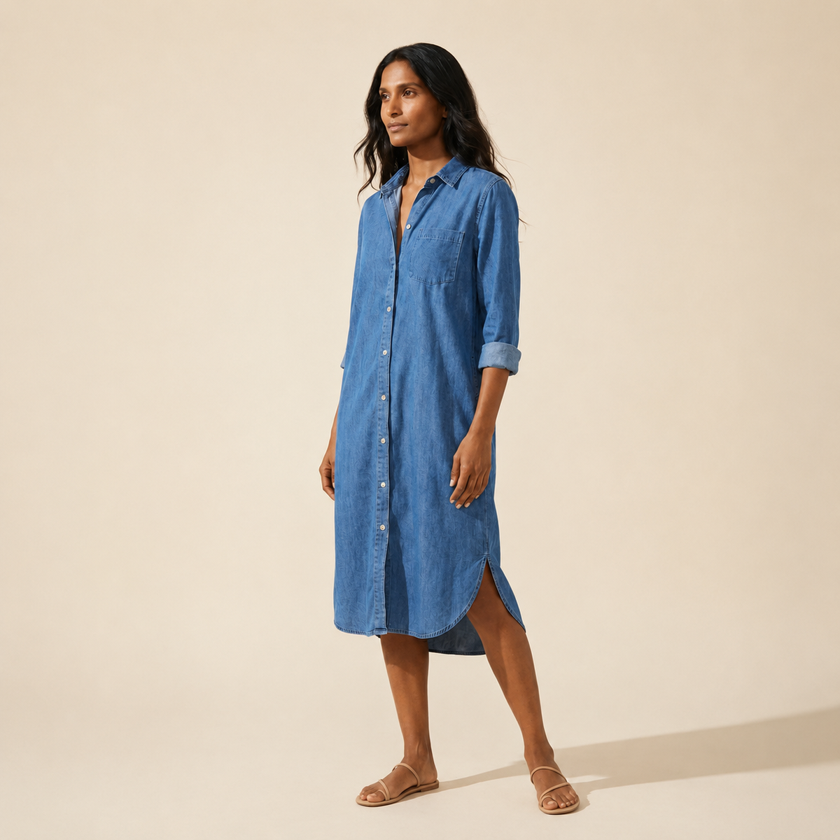 Casual Denim Shirt Dress for Women | Comfortable Midi Fit — Blue