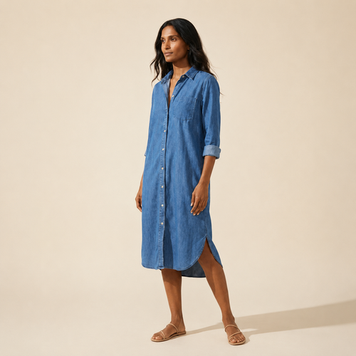 Casual Denim Shirt Dress for Women | Comfortable Midi Fit — Blue