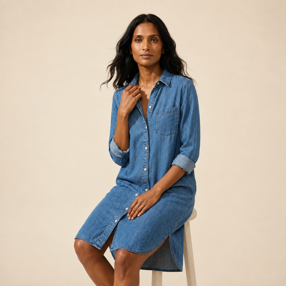 Casual Denim Shirt Dress for Women | Comfortable Midi Fit — Blue