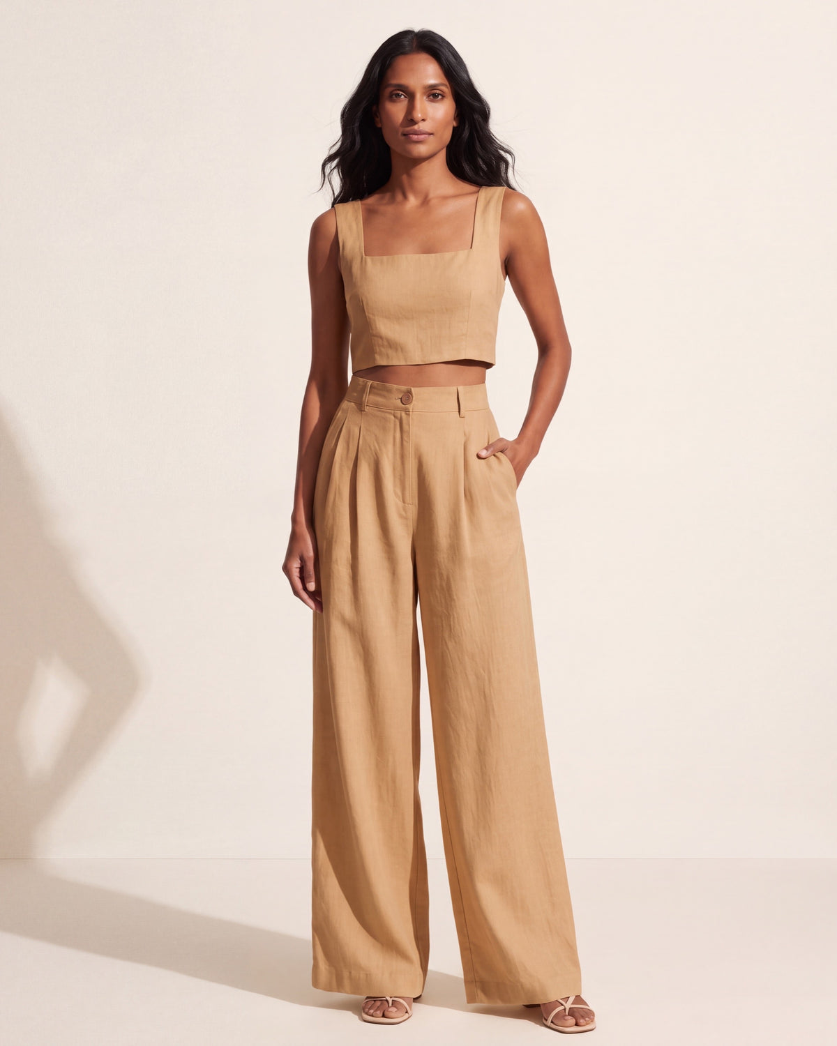 Women's Peachy Palazzo Pants Set - Wide Leg Two-Piece Outfit — Brown