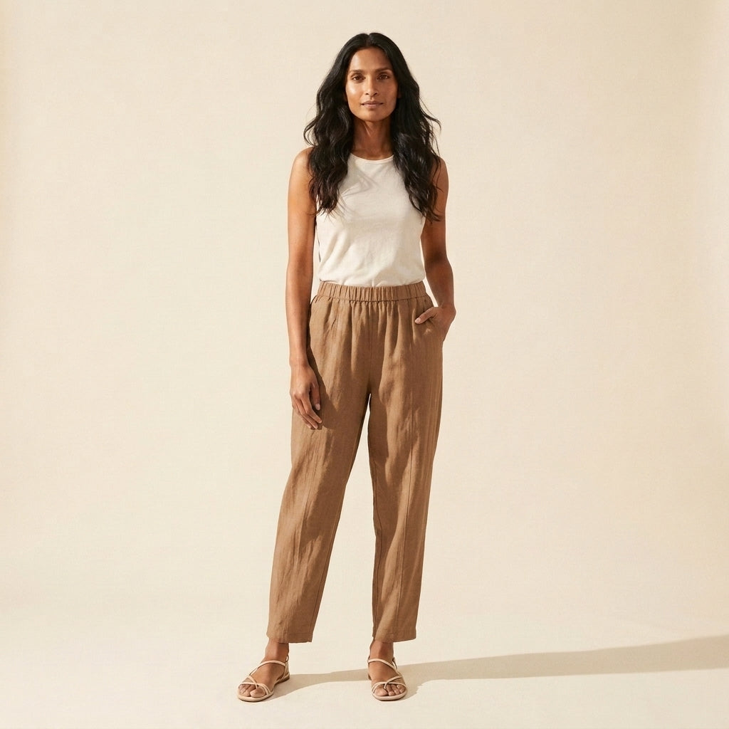 Women's Cotton Linen Harem Pants | Relaxed Fit & Breathable — Brown