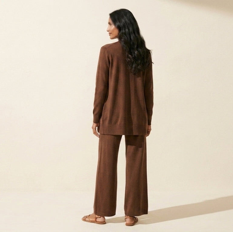 Women's 3-Piece Pant Set: Vest, Top & Wide-Leg Pants — Brown