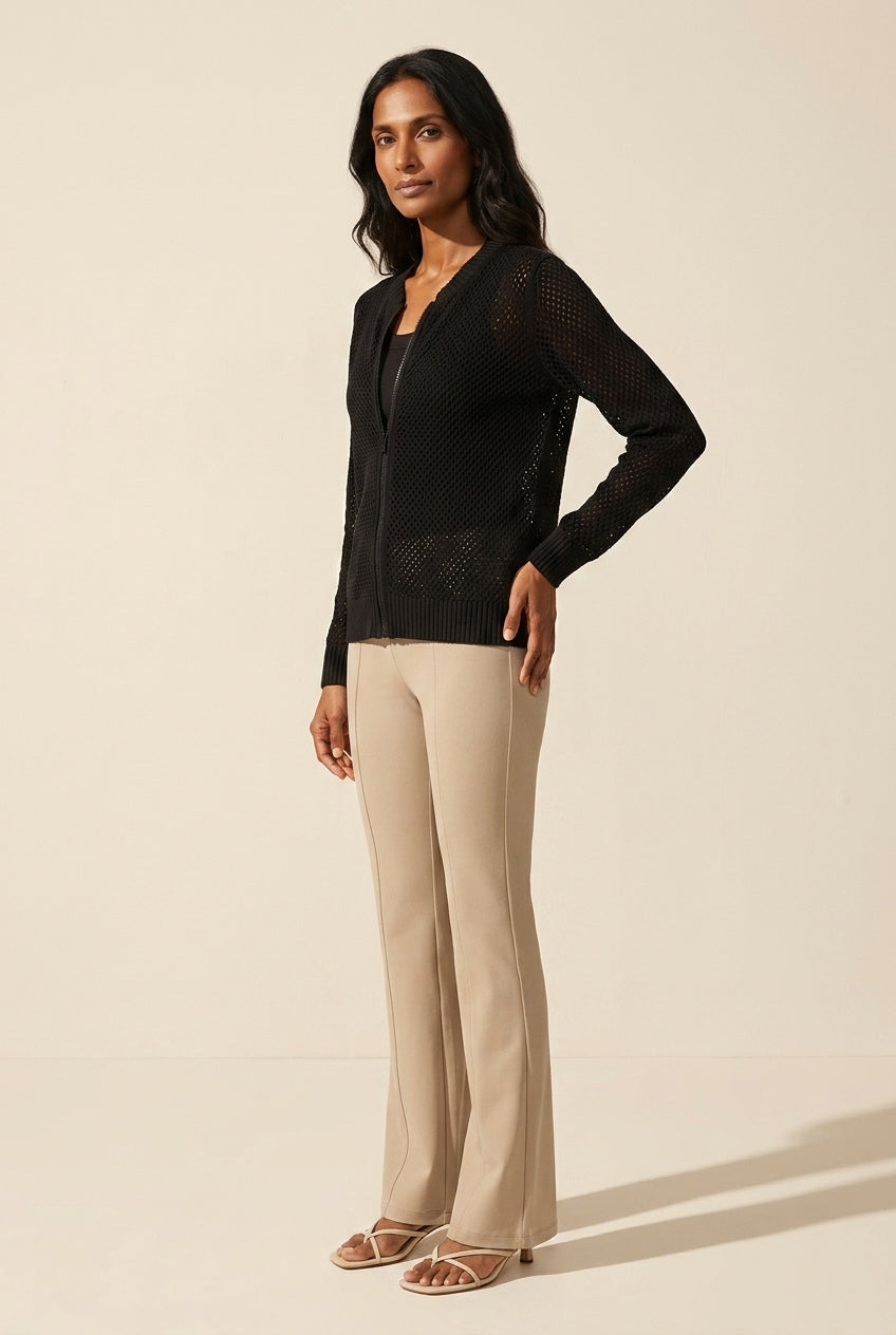Women's Zip Front Mesh Cardigan | Lightweight Summer Layer — Classic Cream