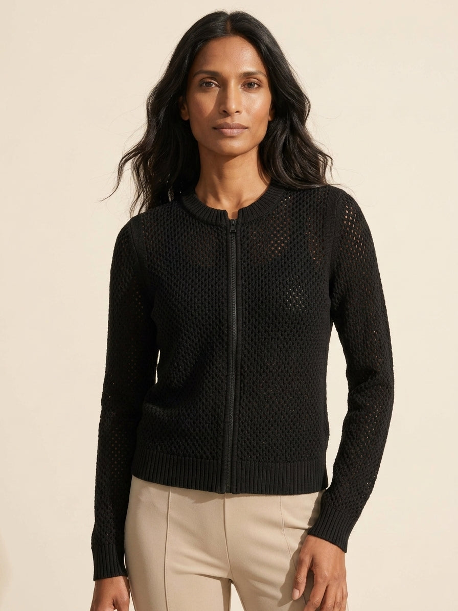 Women's Zip Front Mesh Cardigan | Lightweight Summer Layer — Classic Cream