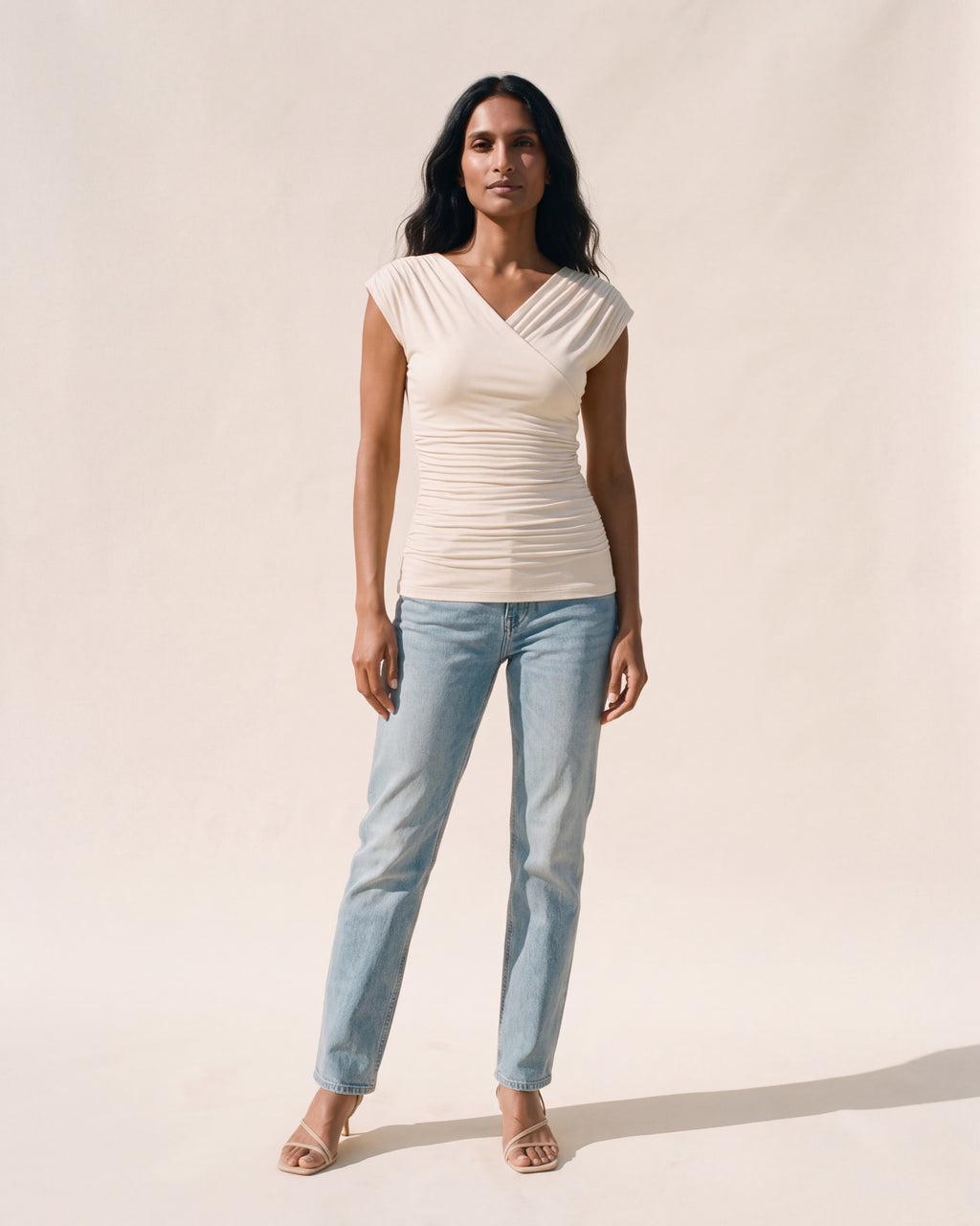 SkinKiss Surplice V-Neck Ruching Bra Top - Eco-Friendly — Fog