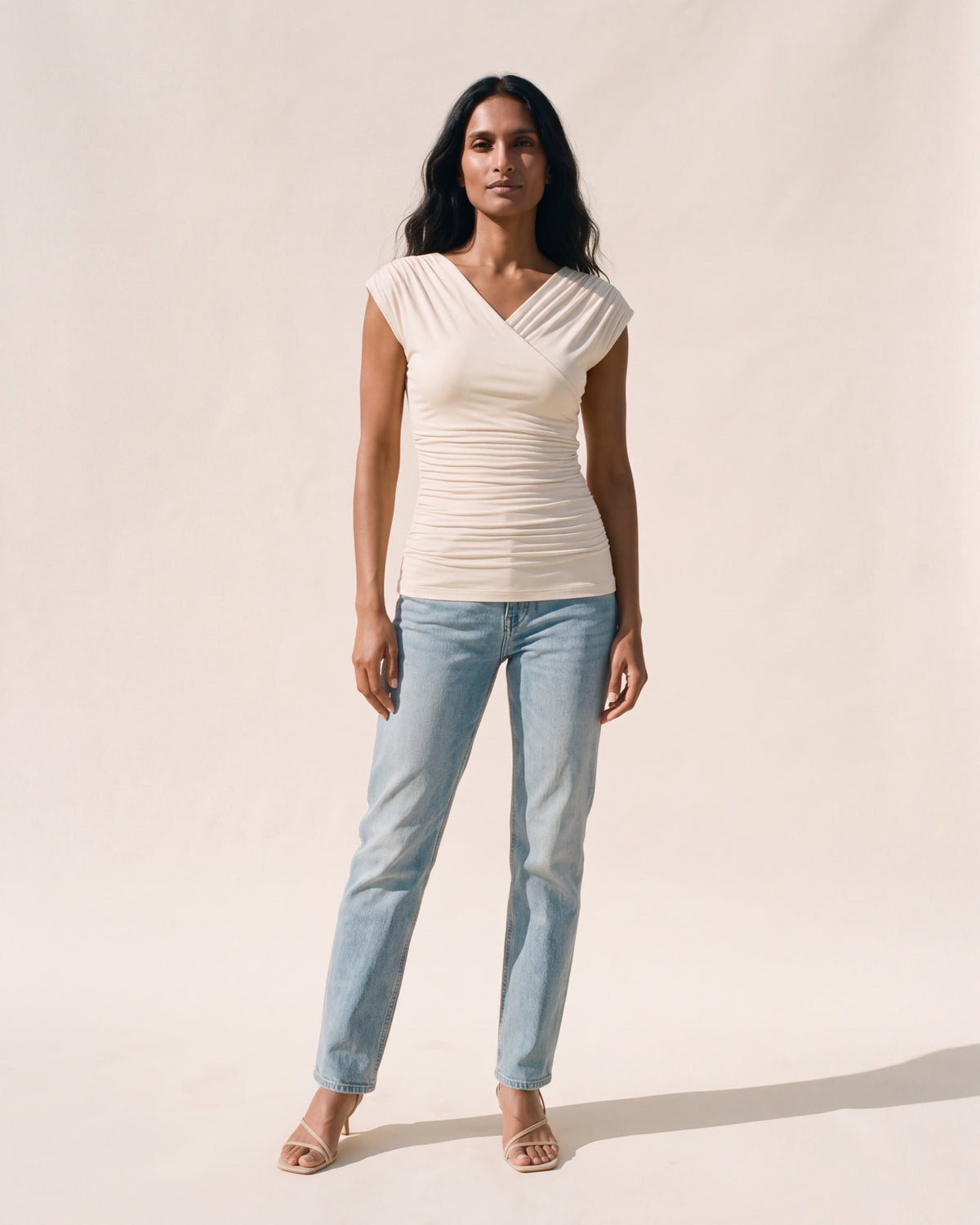 SkinKiss Surplice V-Neck Ruching Bra Top - Eco-Friendly — Fog