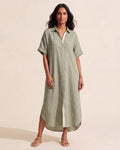 Effortless Linen Blend Maxi Shirt Dress | Summer Sundress — Green