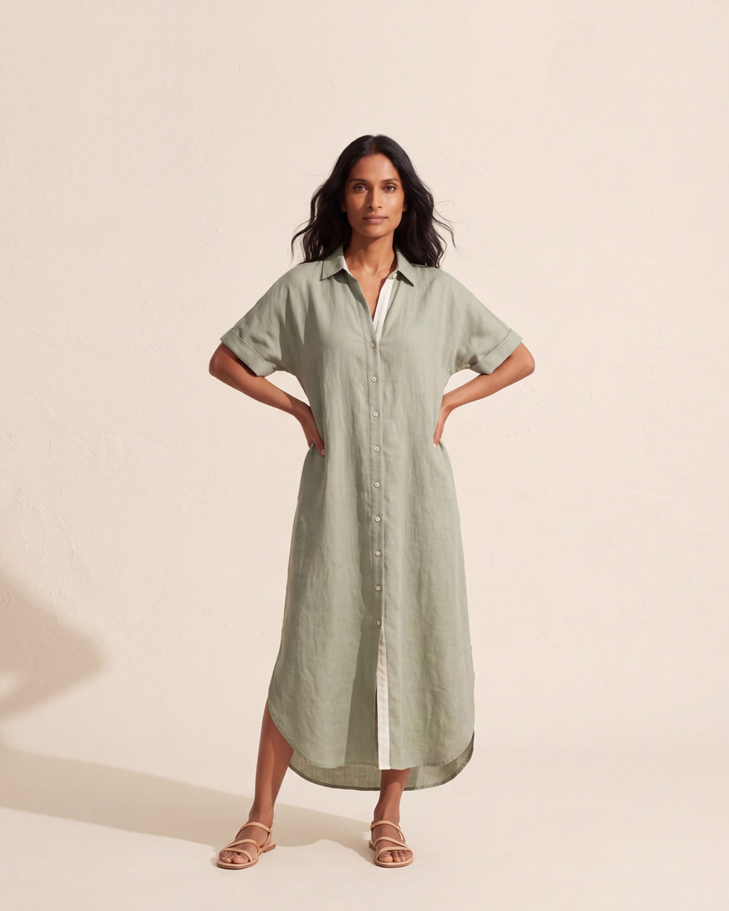 Effortless Linen Blend Maxi Shirt Dress | Summer Sundress — Khaki