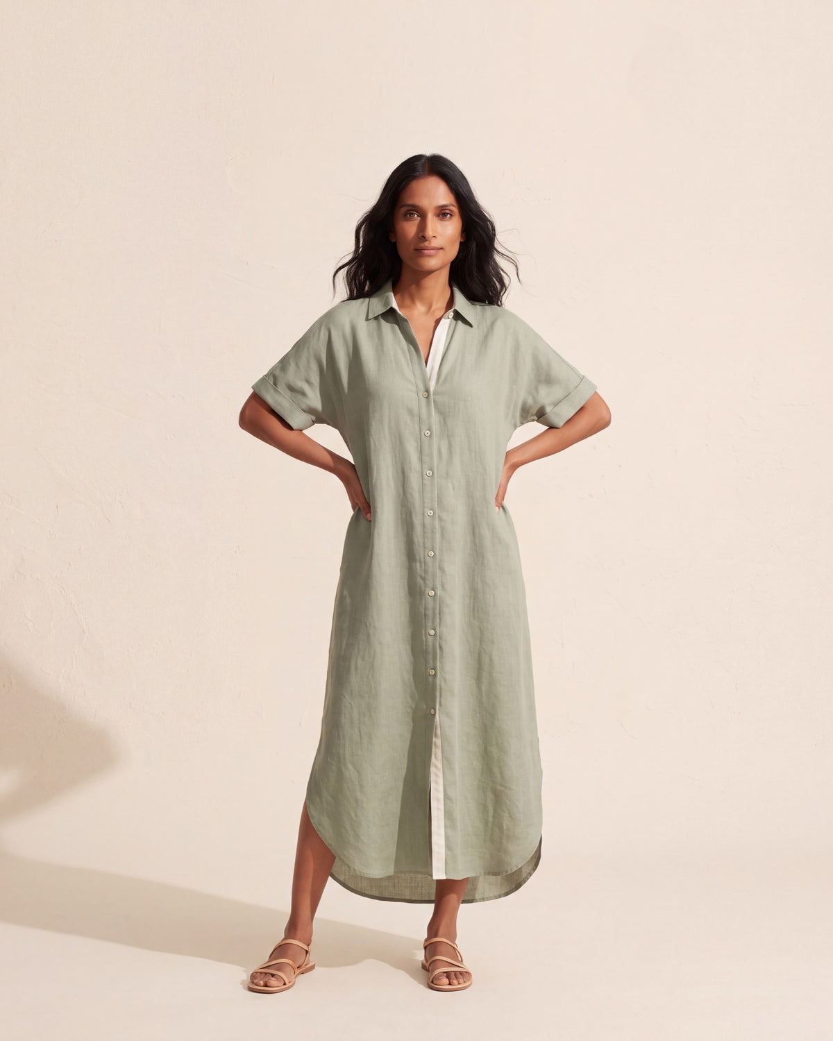 Effortless Linen Blend Maxi Shirt Dress | Summer Sundress — Khaki