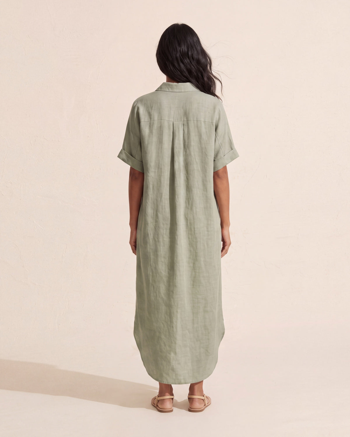 Effortless Linen Blend Maxi Shirt Dress | Summer Sundress — Khaki