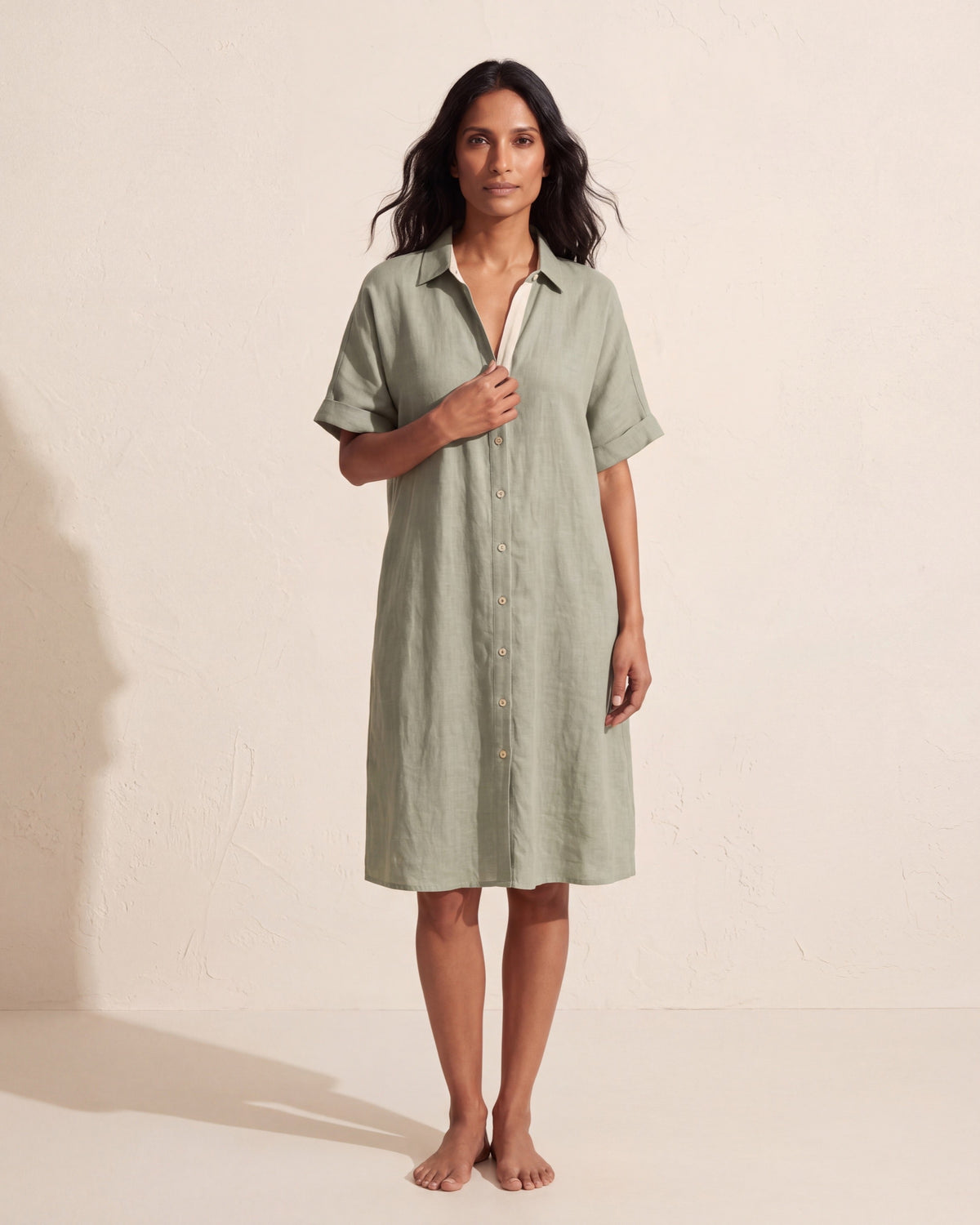 Effortless Linen Blend Maxi Shirt Dress | Summer Sundress — Khaki
