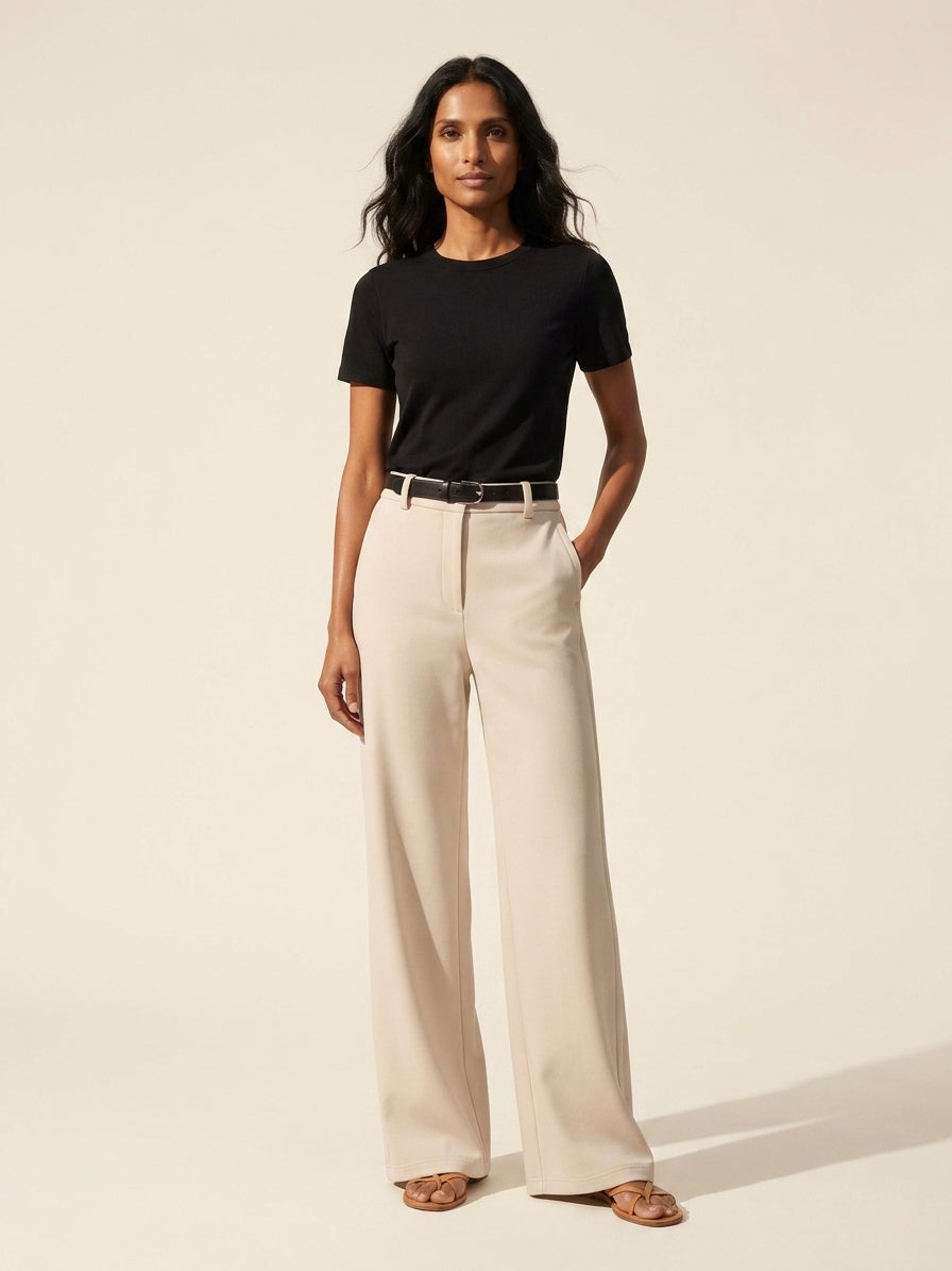 Women's Stretchy Mid-Rise Wide Leg Trousers | Versatile Pants — Morning Mist
