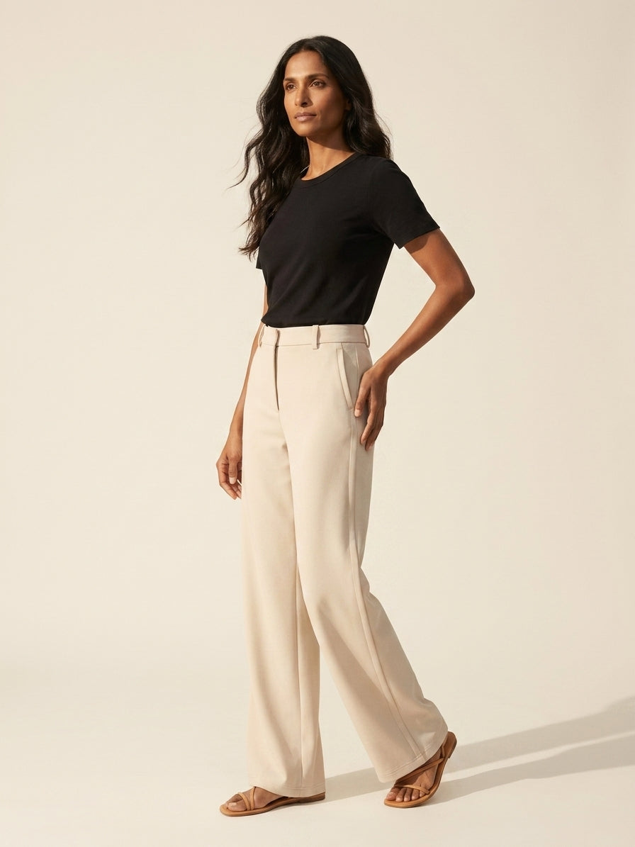 Women's Stretchy Mid-Rise Wide Leg Trousers | Versatile Pants — Morning Mist