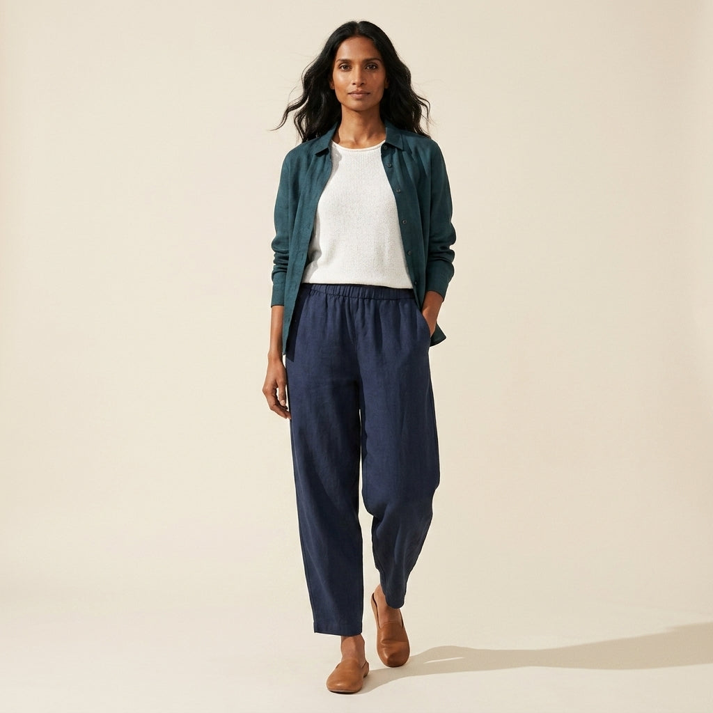 Women's Cotton Linen Harem Pants | Relaxed Fit & Breathable — Navy Blue
