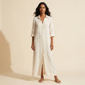 Women's Cotton Long Shirt Dress - Relaxed Maxi Fit — White