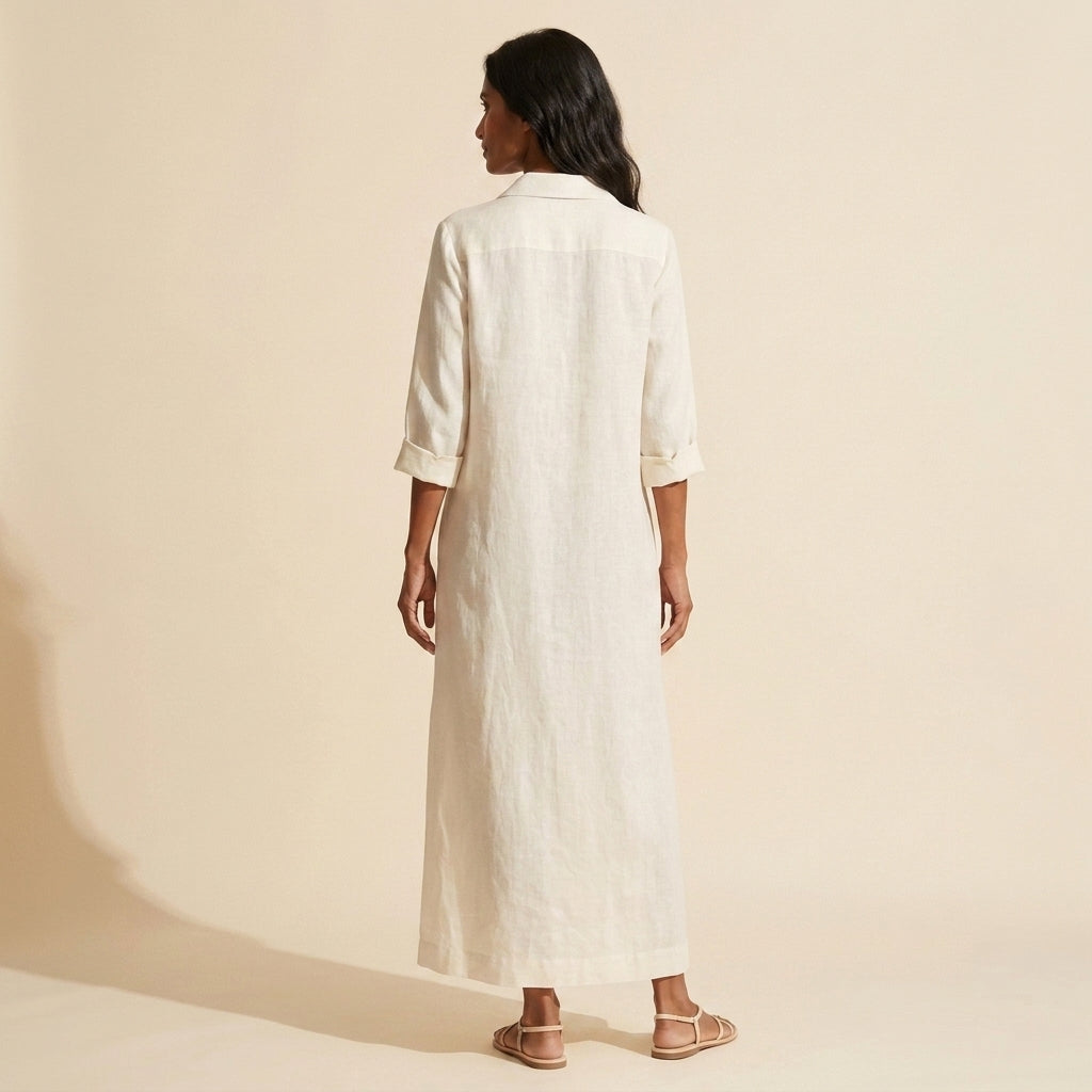 Women's Cotton Long Shirt Dress - Relaxed Maxi Fit — White