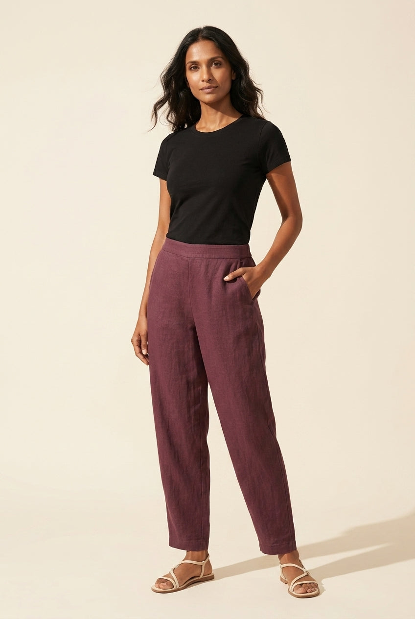 Women's Cotton Linen Harem Pants | Relaxed Fit & Breathable — Wine Red