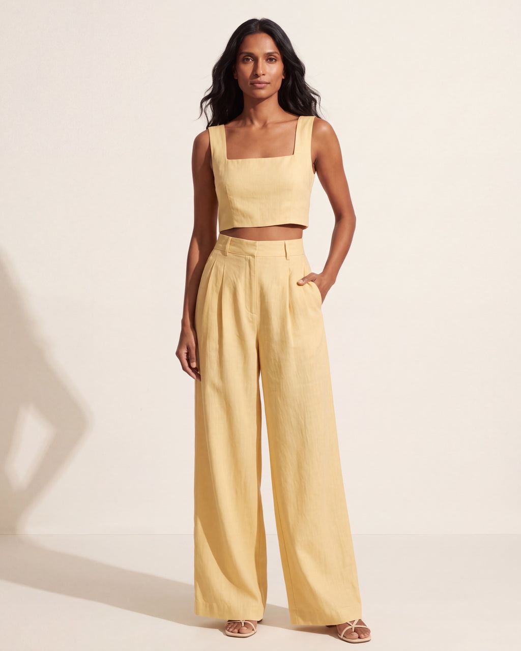 Women's Peachy Palazzo Pants Set - Wide Leg Two-Piece Outfit — Yellow