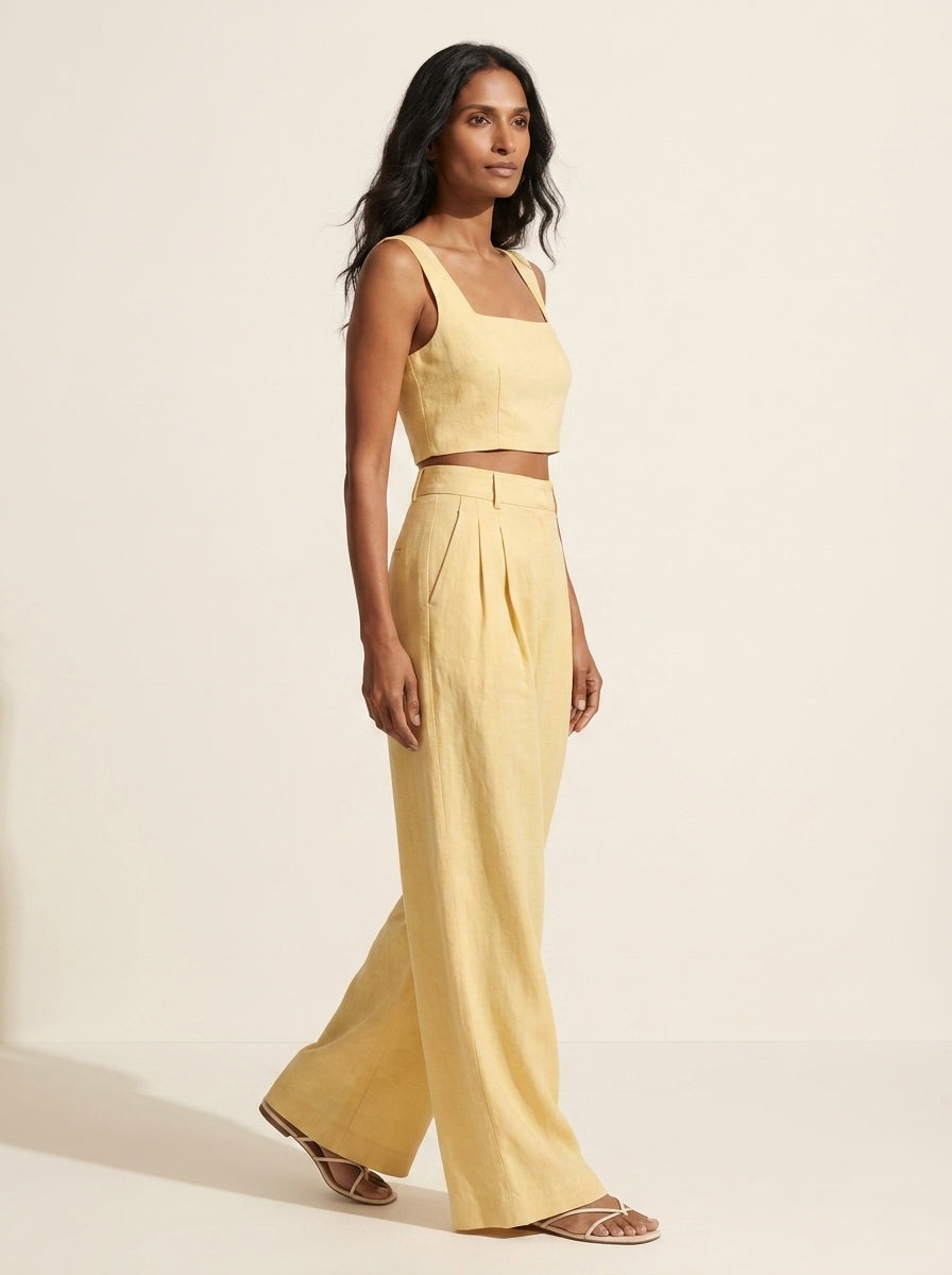 Women's Peachy Palazzo Pants Set - Wide Leg Two-Piece Outfit — Yellow