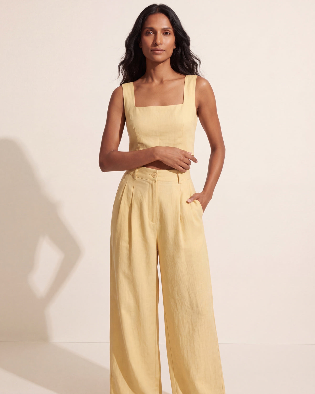 Women's Peachy Palazzo Pants Set - Wide Leg Two-Piece Outfit — Yellow