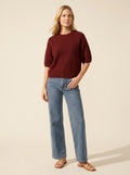 Heather Merlot Balloon Elbow Sleeve Knit Sweater – Soft & Cozy — Blonde