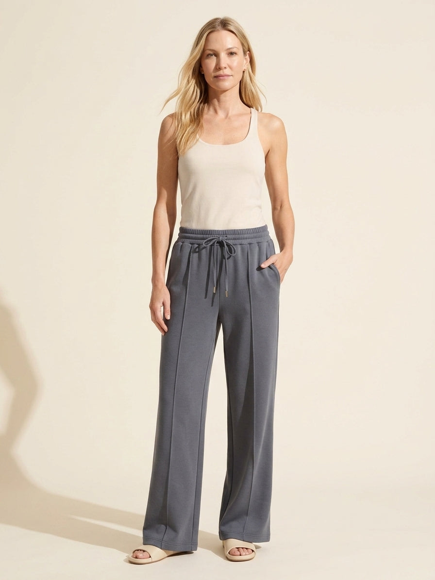 Graphite Soft Scuba Wide Leg Jogger Pants for Women — Blonde