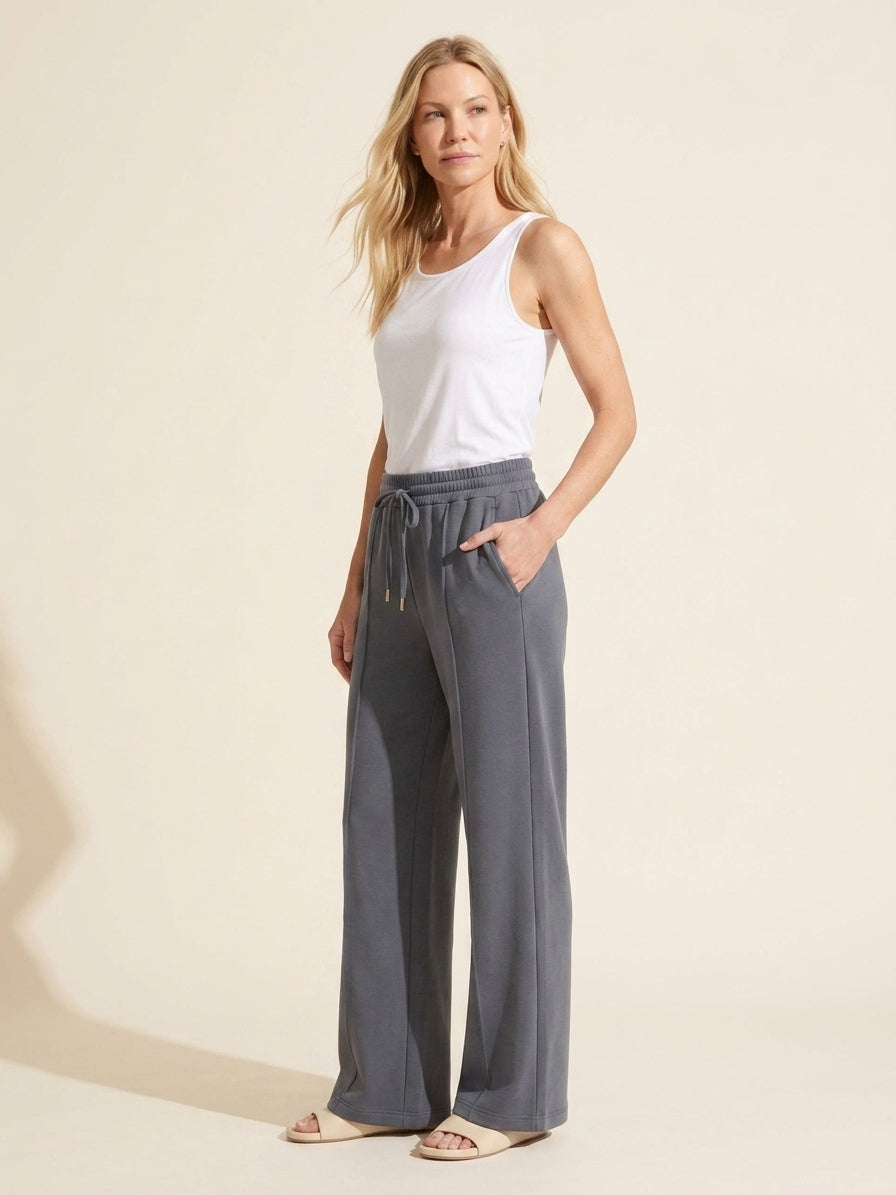 Graphite Soft Scuba Wide Leg Jogger Pants for Women — Blonde