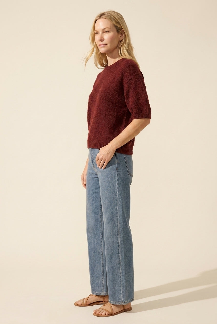 Heather Merlot Balloon Elbow Sleeve Knit Sweater – Soft & Cozy — Blonde
